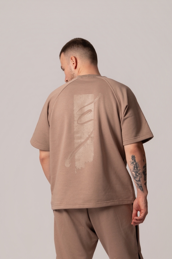 Мъжка Oversize блуза в цвят Мока cъс щампа