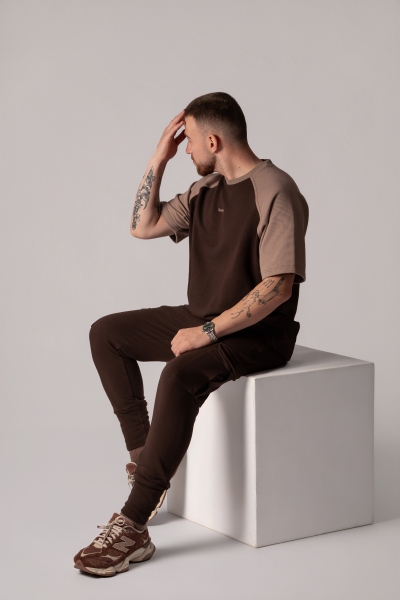 Мъжка  Oversize блуза в цвят Cortado с акценти Moka