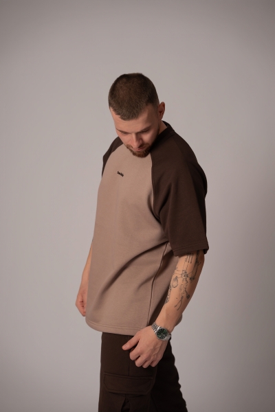 Мъжка  Oversize блуза в цвят Мока с акценти Cortado
