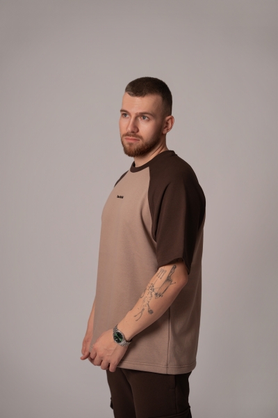 Мъжка  Oversize блуза в цвят Мока с акценти Cortado