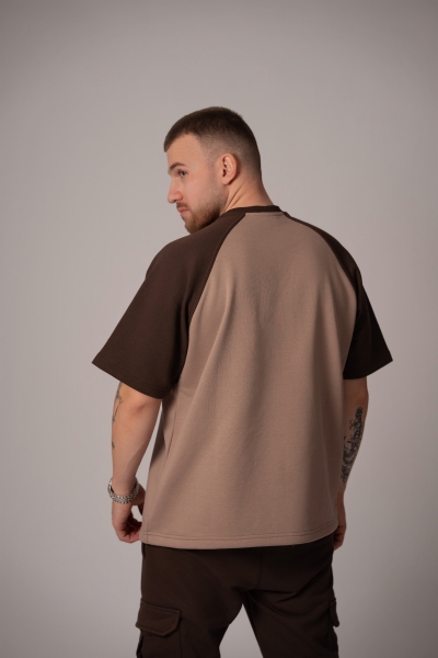 Мъжка  Oversize блуза в цвят Мока с акценти Cortado