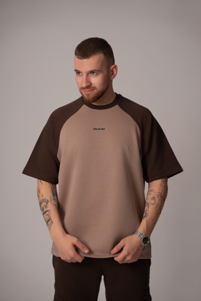 Мъжка  Oversize блуза в цвят Мока с акценти Cortado