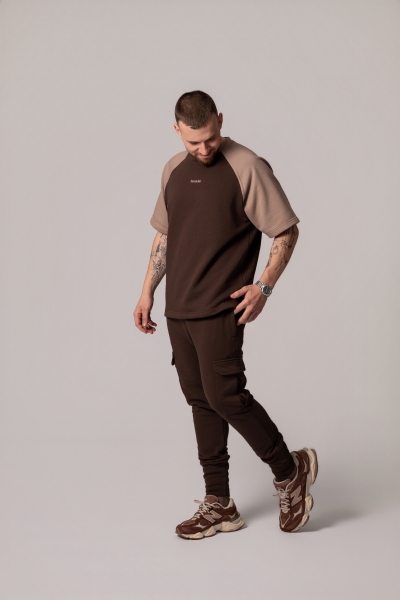 Мъжка  Oversize блуза в цвят Мока с акценти Cortado