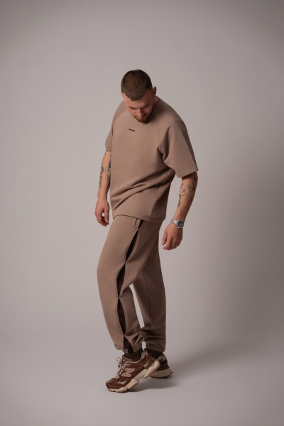 Мъжка Oversize блуза в цвят Мока cъс щампа
