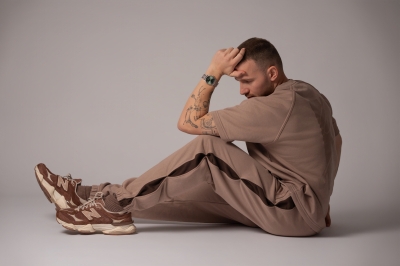 Мъжко  Oversize Долнище в цвят Moka с акценти Cortado