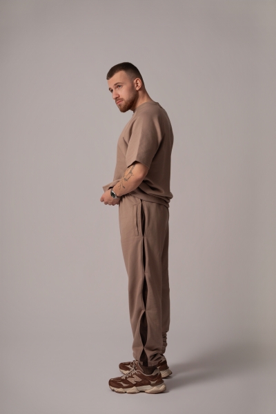 Мъжко  Oversize Долнище в цвят Moka с акценти Cortado